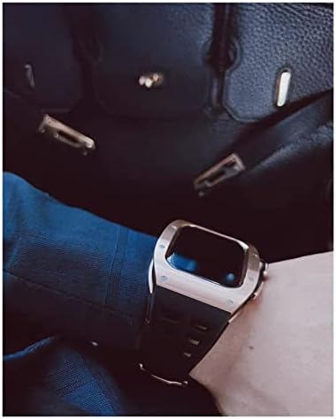 רצועת מארז מתכת יוקרתית של Dyizu עבור Apple Watch 7 44 ממ 45 ממ סיליקון סט להקת IWatch Series 6 5 4 44 45 גברים DIY שינוי Mod ערכה