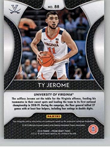 2019-20 Panini Prizm Draft 88 Ty Jerome RC טירון וירג'יניה Cavaliers כרטיס מסחר בכדורסל