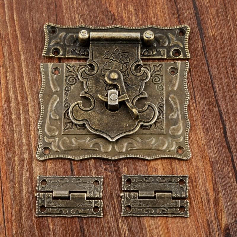 צירי דלת מוטיקי, ארון 2 יחידים צירים חומרה Vintageniture Setque Bronze Box Hasp Latch Tatgle Backle for תכשיטים עץ עץ/ברונזה/84x81 ממ