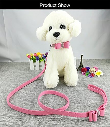 צווארון כלבי אופנה של ניוטנסינה ומוביל עם רצועת צווארון גורים עם עניבת פרפר עם קשת עם כלב - ורוד - xs