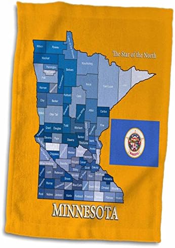 דגל 3 דגל, מפה ומוטו של מינסוטה עם כל המחוזות שכותרתו - מגבות