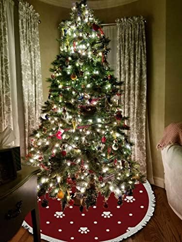 Vantaso Paw Paw Paw Polka חמוד של וואנטסו קלטת חג מולד בגודל 48 אינץ ', מחצלת עץ חג המולד עם גדילים לעיצוב בית מסיבות חג