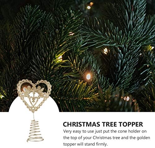 עץ חג המולד של Kesyoo Topper זהב נצנצים עץ לב טופר מסיבת חתונה יום חג האהבה מתכת קופידון זווית קישוט קישוט צמרת עץ חג המולד קישוט