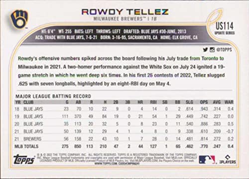 2022 עדכון Topps US114 Rowdy Tellez NM-Mt Milwaukee Brewers Baseball