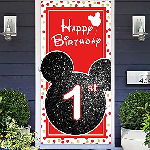 קריקטורה עכבר אדום שחור שמח 8 יום הולדת 8 באנר באנר רקע רקע רקע הו טוודס תפאורה לנער לילדה נסיכה כיסא גבוה מסיבת יום הולדת למקלחת לתינוק קישוטים מעשים