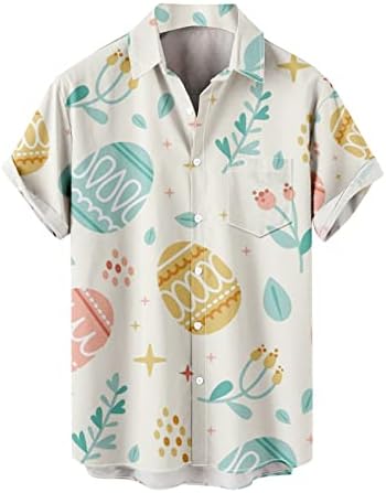 יום חג הפסחא חולצות בהוואי לגברים, הדפס גברים מכפתור שרוול קצר מזדמן, חולצת חוף פרחים אלוהה פרחים