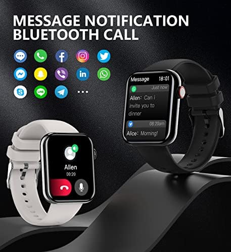 Betatree Smart Watch לגברים נשים, 1.85 HD מלא מגע מלא אנדרואיד שעון חכם, גשש כושר אטום למים עם דופק SPO2 צג שינה מד צעדים 20 מצבי ספורט AI Voice