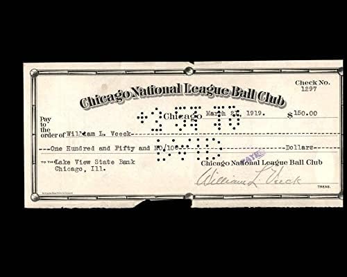 ויליאם ויק חתם על אקס 2 שיקגו קאבס צ ' ק 3-21-1919 חתימה-חתימות חיתוך של ליגת הבייסבול
