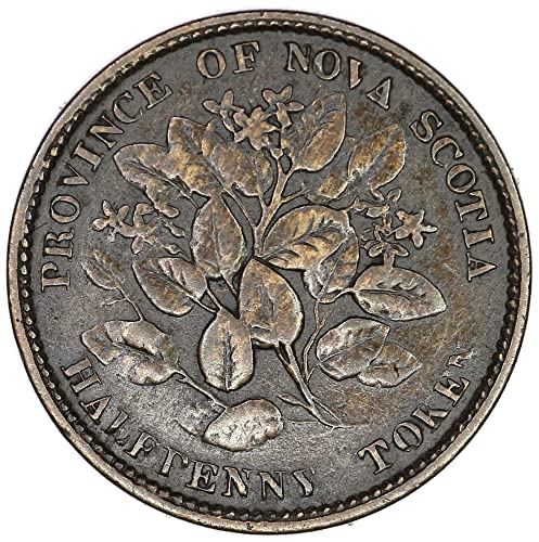 1856 מנטה של ​​Heaton Nova Scotia Km5 זר של Mayflowers 1/2 Penny מוכר טוב