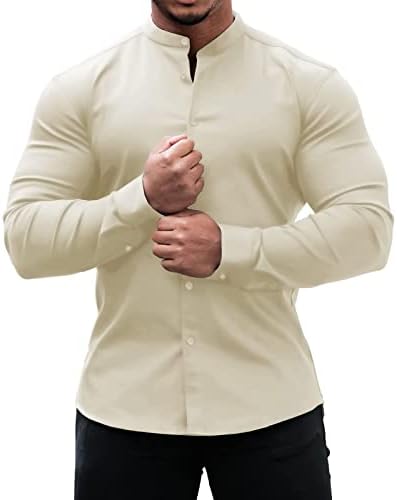 חולצות שרירים לגברים חולצות קמטים ללא שרוול ארוך כפתור מזדמן חולצה למטה אופנה מעמד מוצק צווארון VNECK חולצה חולצה