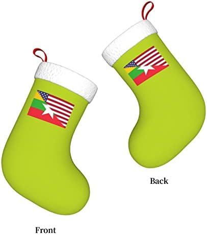 דגל אמריקאי של TZT ודגל מיאנמר גרבי חג המולד, מתנות למסיבת חג חג המולד לקישוטי חג משפחתי 18 אינץ '