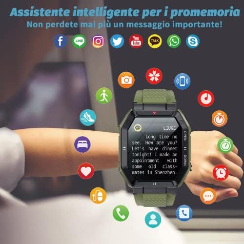 Rollstimi Smartwatch עבור Man, שעון חכם טקטי צבאי 1.85 HD מסך מגע, גשש כושר עם דופק וניטור לחץ דם, אנדרואיד iOS Smartwatches.