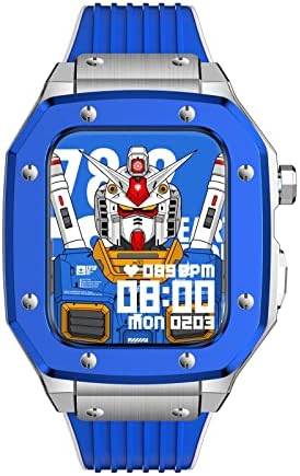 רצועת מארז שעון סגסוגת Kanuz סגסוגת Apple Watch Series 7 6 5 4 SE 45 ממ 44 ממ 42 ממ מתכת יוקרה גומי נירוסטה שעון שעון שעון