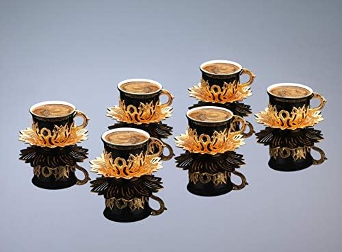כוסות קפה אספרסו של Lamodahome עם צלוחיות סט של 6, חרסינה חרסינה כוס קפה יוונית ערבית טורקית, כוס קפה לנשים, גברים, מבוגרים, אורחים, מתנות כלה חדשות ביתיות - זהב/צבע לבן