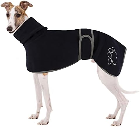 מעיל חורף לכלב עבור Whippet, Greyhound מגשר צמר נעים, ז'קט חורף לכלבים לורצ'ר ולוויפט, מעיל גרייהאונד לבוש עם רירית פליס חם, פס מתכוונן לכלב בינוני, גדול - כחול כהה