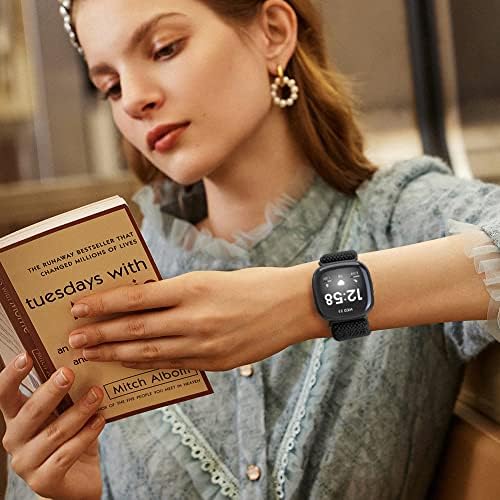 Huamanlou 8 חבילה להקות שעון ניילון מתכווננות תואמות את Fitbit Versa 3/Fitbit Sense, רצועות כף יד חלופיות רכות נושמות לנשים וגברים