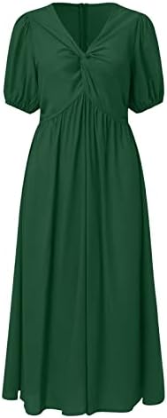 שמלות קיץ של Kulywon נשים אלגנטיות טוויסט קדמי טוויסט נפיחות שרוול קצר שמלה ארוכה שמלה מותניים גבוהים קפלים שמלה מזדמנת זורמת