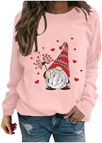 ארבעה גמדים חמודים אוהבים לב גרפי גרפי של נשים חג האהבה של נשים חולצות סוודרים צווארון שרוול ארוך טוניקה סווטשירט