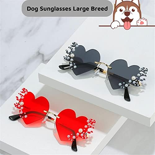 משקפי שמש של כלבים זן גדול - משקפי שמש לכלבים, משקפי שמש בצורת לב הגנה על UV אטום רוח לבוש משקפיים צעצוע מגמה יצירתי לכלבים גדולים מסיבת יום הולדת