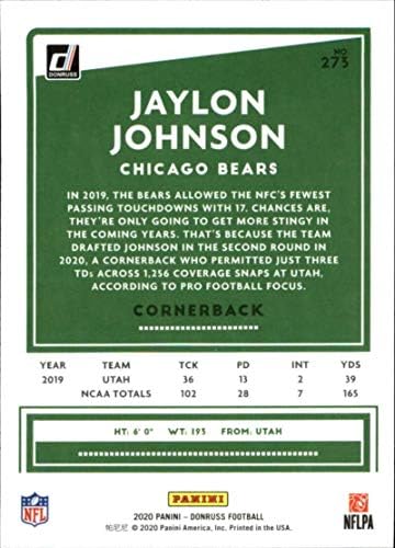 2020 דונרוס 273 ג'יילון ג'ונסון שיקגו ברס כרטיס כדורגל NFL NM-MT