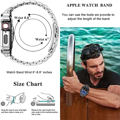 AMZNEW נירוסטה פס שעון תפוחים עם מארז תואם ל- Apple Watch Ultra 49mm 8/7 6/5/4/SE 3/2/1, להקות IWatch וכיסוי מגן לגברים