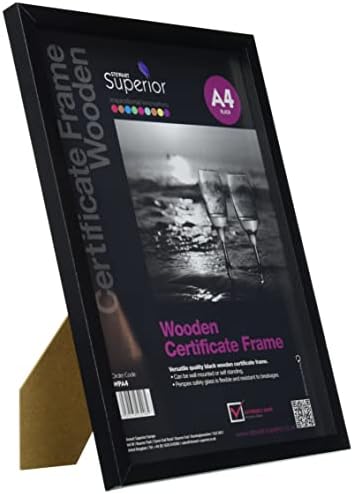 מסגרת תעודת עץ מעולה של סטיוארט A4 עם זכוכית בטיחות פרספקס - שחור