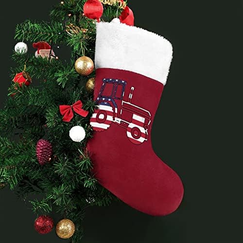 דגל ארהב טרקטור פטריוטי אדום גרבי חג לחג המולד קישוטי הבית לאח עץ חג המולד גרביים תלויים