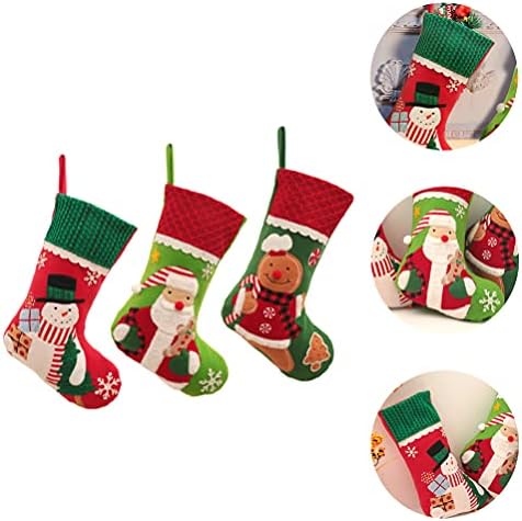 AMOSFUN SANTA CLAUS קישוט 3 יחידות גרבי חג המולד שקיות ממתקים גרבי עץ חג המולד אח תליה גרב גרב לחג המולד של מסיבת קישוט תלייה ציוד סנטה גרביים
