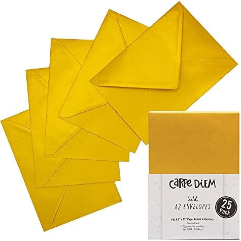כרית פוקה, מעטפות מגומיות של קרפה דיאם לכרטיסי ברכה והזמנות-חבילה של 25 מעטפות זהב-א2, 4.38 על 5.75 אינץ