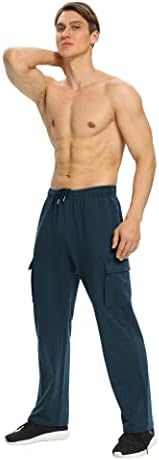 מכנסי טרנינג של דיבולונג גברים מכנסי טרנינג פתוחים תחתית רגל ישרה יוגה מכנסי זיעה מכנסיים אתלטים מזדמנים עם כיסים