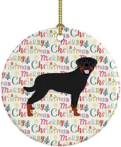 אוצרות קרוליין WDK1818CO1 Rottweiler קישוט קרמיקה לחג המולד שמח, קישוטים לעץ חג המולד, קישוט תלוי לחג המולד, חג, מסיבה, מתנה,
