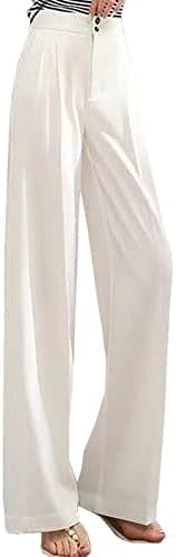 מכנסי שמלת LMSXCT לנשים מותניים גבוהים מותניים ישר מכנסי רגל רופפים מכנסי עבודה עסקיים מזדמנים רופפים עם כיסים