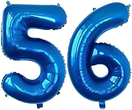 XLOOD מספר 56 בלונים 32 אינץ 'בלון דיגיטלי אלפבית 56 בלוני יום הולדת ספרה 56 בלוני הליום בלונים גדולים לציוד למסיבות יום הולדת מקלחת כלות רווקה, מספר 56 כחול 56