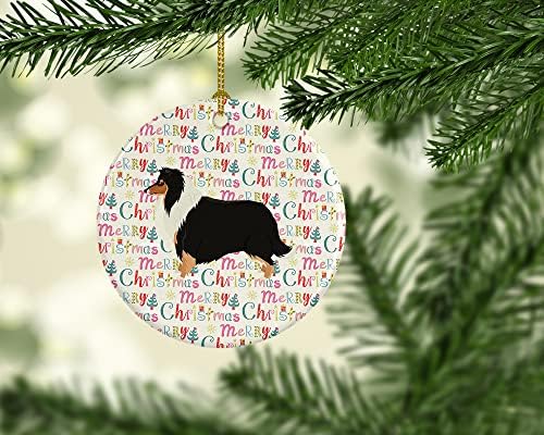 אוצרות קרוליין WDK1948CO1 COLLIE קישוט קרמיקה לחג המולד שמח, רב צבעוני, קישוטים לעץ חג המולד, קישוט תלוי לחג המולד, חג, מסיבה, מתנה,