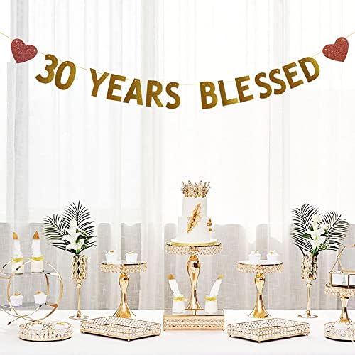 Betteryanzi Gold 30 שנה באנר מבורך, טרום-סטינג, יום הולדת 30/חתונה לקישוטים למסיבות יום הולדת, תפאורות נייר נצנצים זהב, מכתבים זהב 30 שנה מבורך