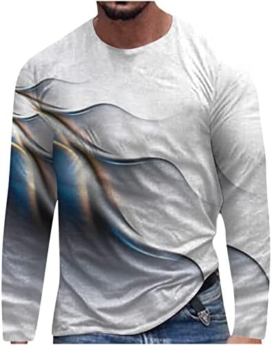 חולצות ספורט לגברים הדפסה דיגיטלית 3 ד צוואר עגול שרוול ארוך סוודר מסלול כושר חולצה חולצות נוחות בכושר רופף