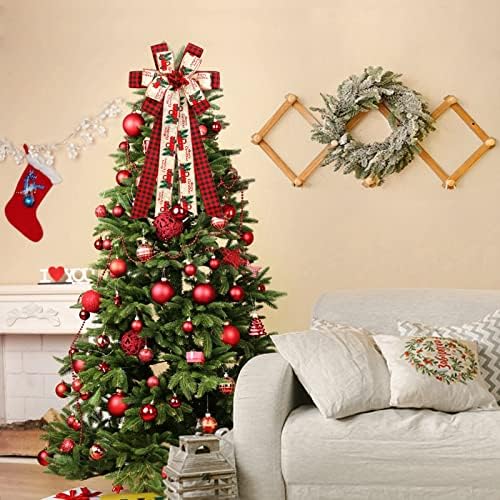 עץ חג המולד של Khoyime Topper חג המולד קשת קשת משובץ משובץ משובץ אדום יוטה שחור קישוטי חג מולד חדר מסיבות עיצוב עיצוב אח קישוטי תלייה
