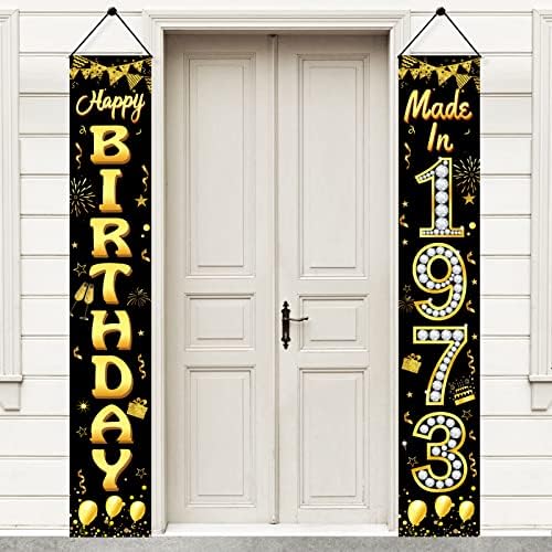 קישוטים ליום הולדת 50 שנעשו בשנת 1973 דלת דלת לגברים נשים, זהב שחור שמחה של יום הולדת 50 מרפסת מרפסת אספקת מסיבות, עיצוב תפאורת יום הולדת בן חמישים שנה למקורה חיצוני