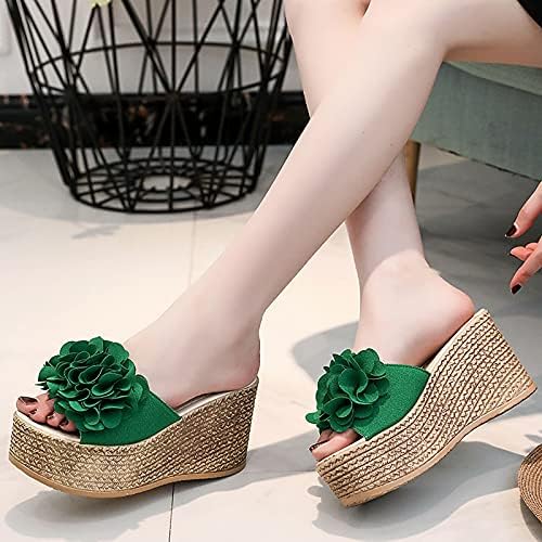 Hzmsyq סנדלי טריז נשים עם פרח על פני הרציף העליון סנדלי עקבים גבוהים נעלי נעלי חוף נעלי עקב גבוה