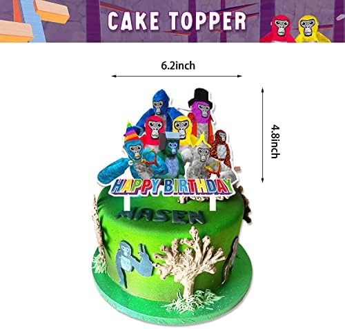 Evnoi Gorilla Tag קישוטים למסיבות יום הולדת, VR נושא נושא הנושא ציוד מסיבות כולל בלונים, טופרי עוגה, באנר, טופרים של קאפקייקס, רקע תפאורה 5x3ft, מסיבת תגיות של גורילה טובה