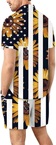 חליפות מסלול דגל אמריקאיות של Honeystore לגברים כפתור מזדמן של שרוול קצר חולצה הוואי ותלבושות קצרות