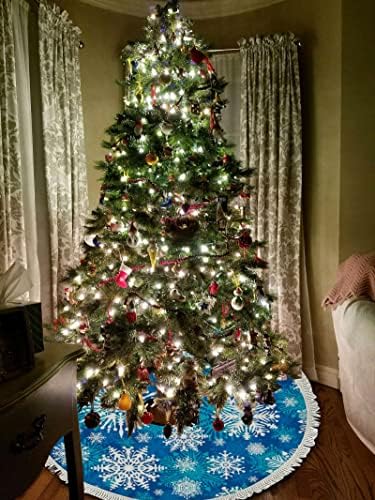 Xollar 48 אינץ 'גדול חצאית חג המולד חצאית פתית שלג לבנה, קישוטים לעץ חג המולד לחג מסיבת חורף שנה חדשה עם גדילים