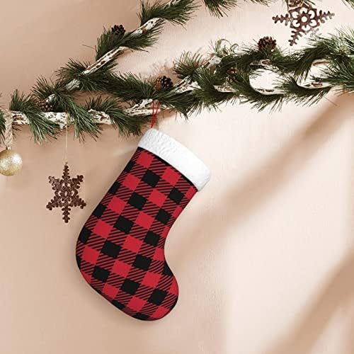 Cutedwarf Buffalo משובץ פסים אדום משובץ כריסטמה גרביים קישוטי עץ חג המולד גרבי חג המולד למסיבות חג חג המולד מתנות 18 אינץ '