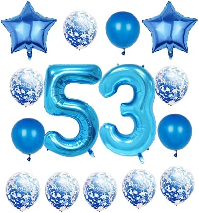ציוד לקישוט יום הולדת 53 ציוד למסיבות, מספר כחול 53 בלון, נייר כסף ענק בגודל 40 אינץ