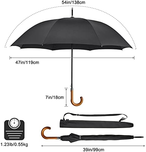4 חינם 54 קשת מטריית ידית עץ קלאסית, מטריות גשם מקל וו וו גדול פתוח אוטומטי לגברים נשים
