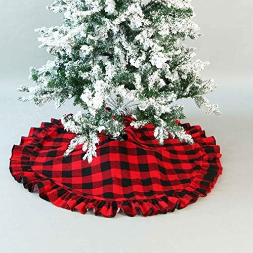 חצאית עץ חג המולד של ינסנידו 46 '' חצאית עץ משובץ אדום ושחור קישוט עץ חג לחג המולד שמח חורף השנה החדשה ציוד לקישוט הבית - משובץ אדום שחור)