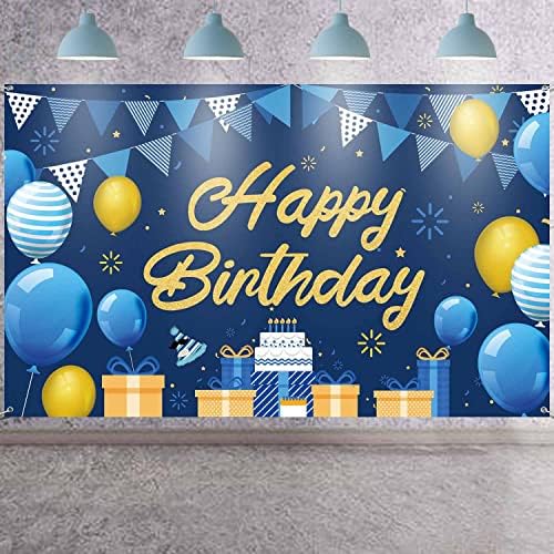 קישוט יום הולדת שמח באנר, כחול לגרנאווי וזהב שלט יום הולדת שמח לילדים נשים קישוטי מסיבת יום הולדת