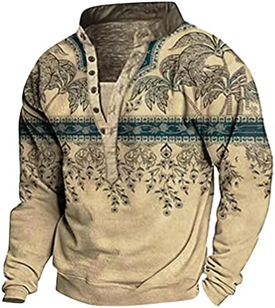 גברים של 3 ד דיגיטלי הדפסת סווטשירט אופנה ארוך שרוול סוודר חולצות בציר צווארון עומד כפתור למטה סוודר
