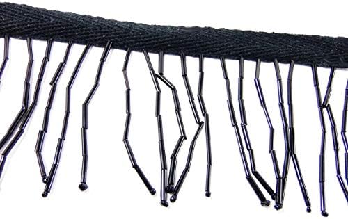 5 מטרים תלויים שוליים חרוזים- צינור זכוכית שחורה חתוך חרוזים על כותנה ריבון ריבון לתפירה של ריקוד רנסנס תלבושות כלה הוואי וילונות דקור בית- ערך 5 מטר
