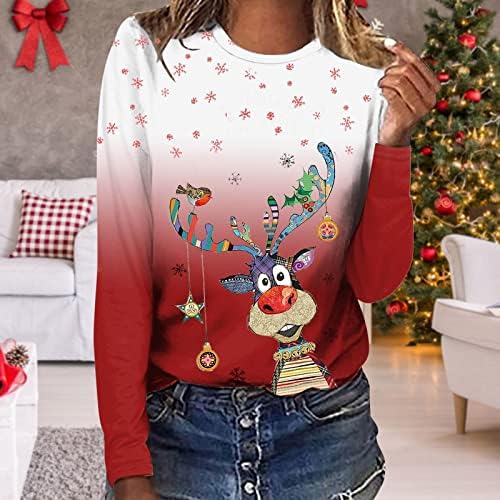 קפוצ'ונים קלים של Anniya לנשים Tshirts חג מולד שמח חולצה עטיפה גדולה מדי למסיבת נשים